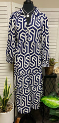 Navy Geo Print Midi Dress