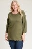 Olive tunic top w/ scalloped edge