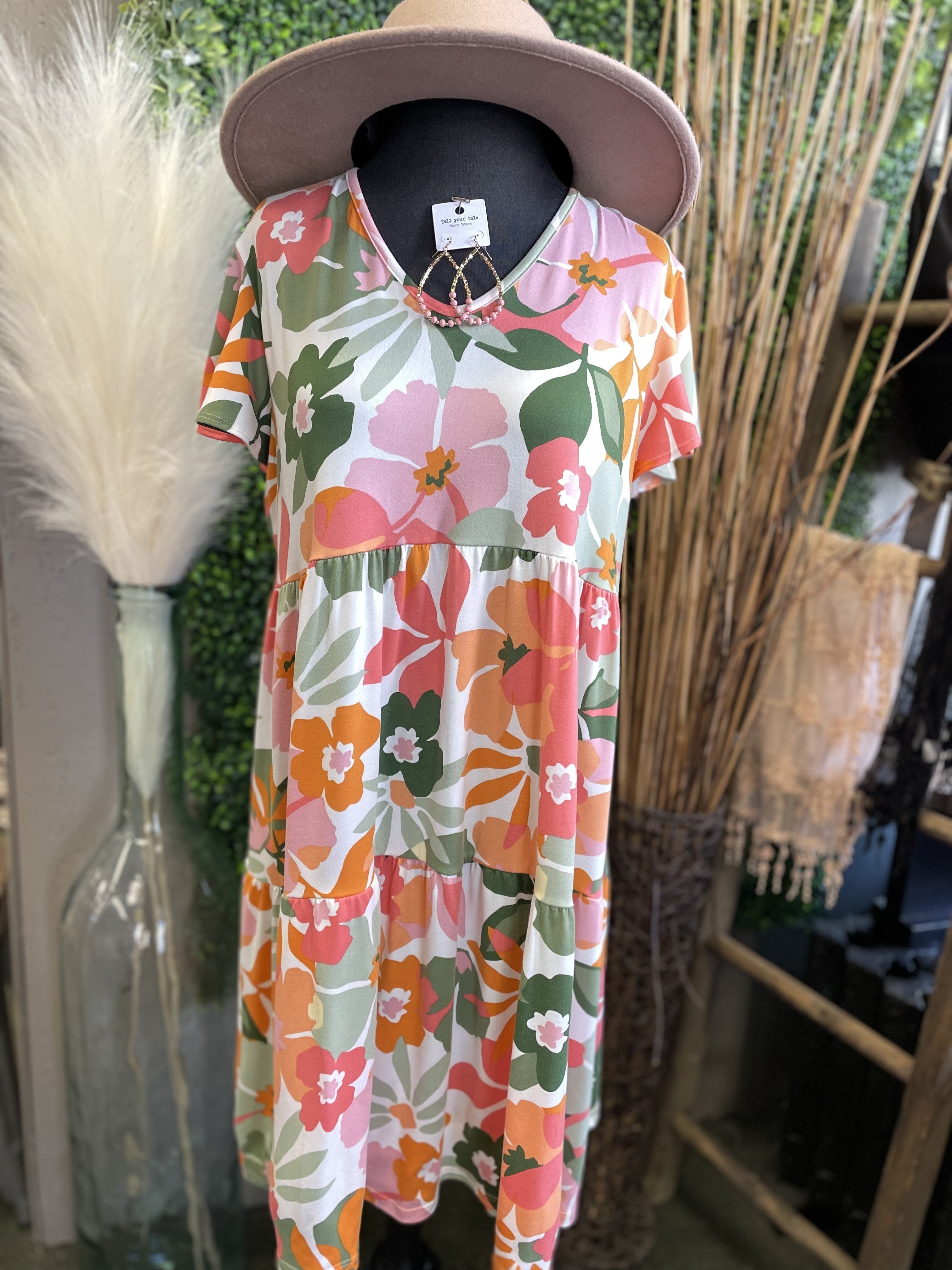 Floral Print Layered Ruffle Dress
