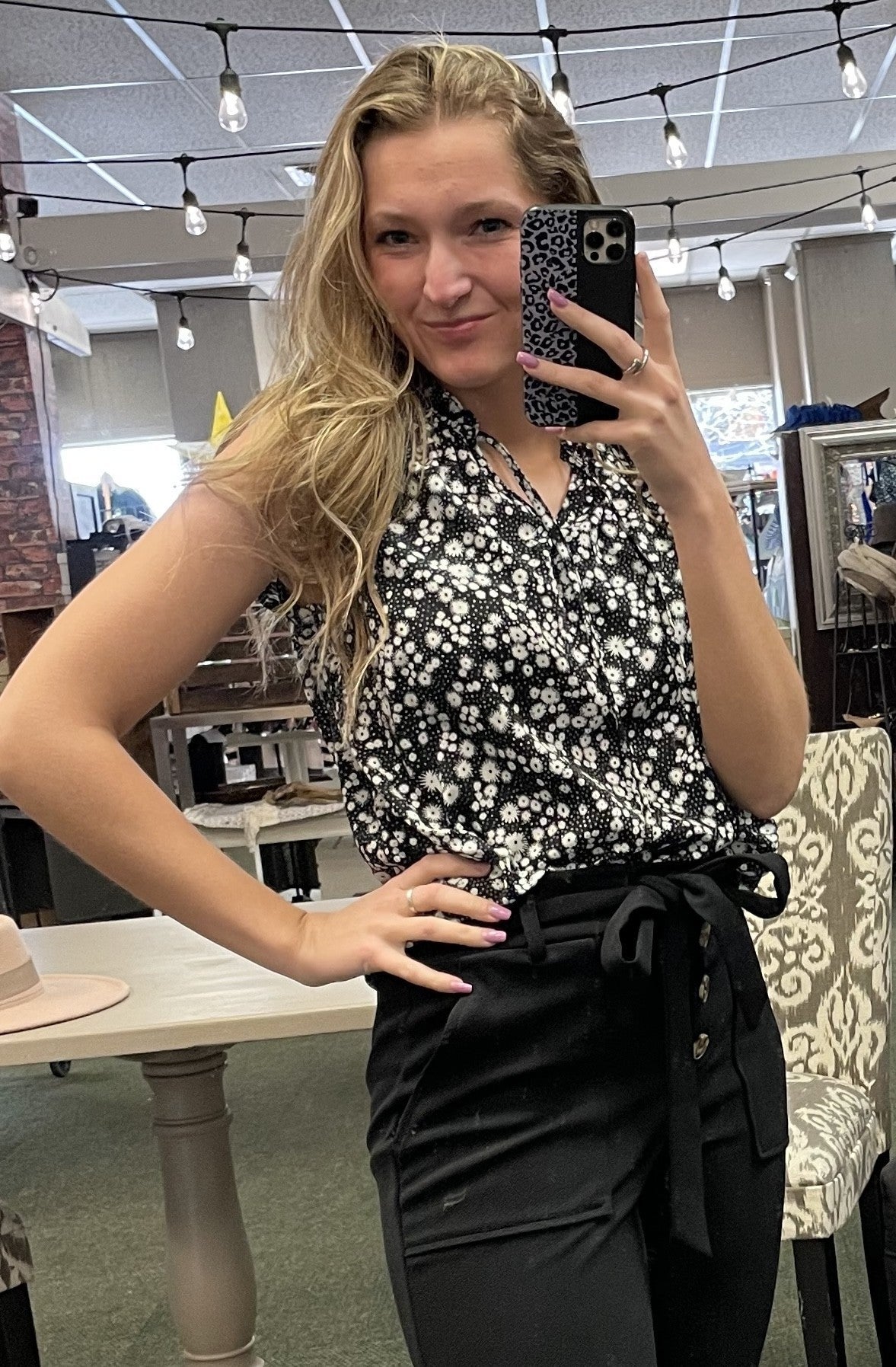 Black Floral Print Blouse