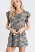 Camo top with ruffle sleeve