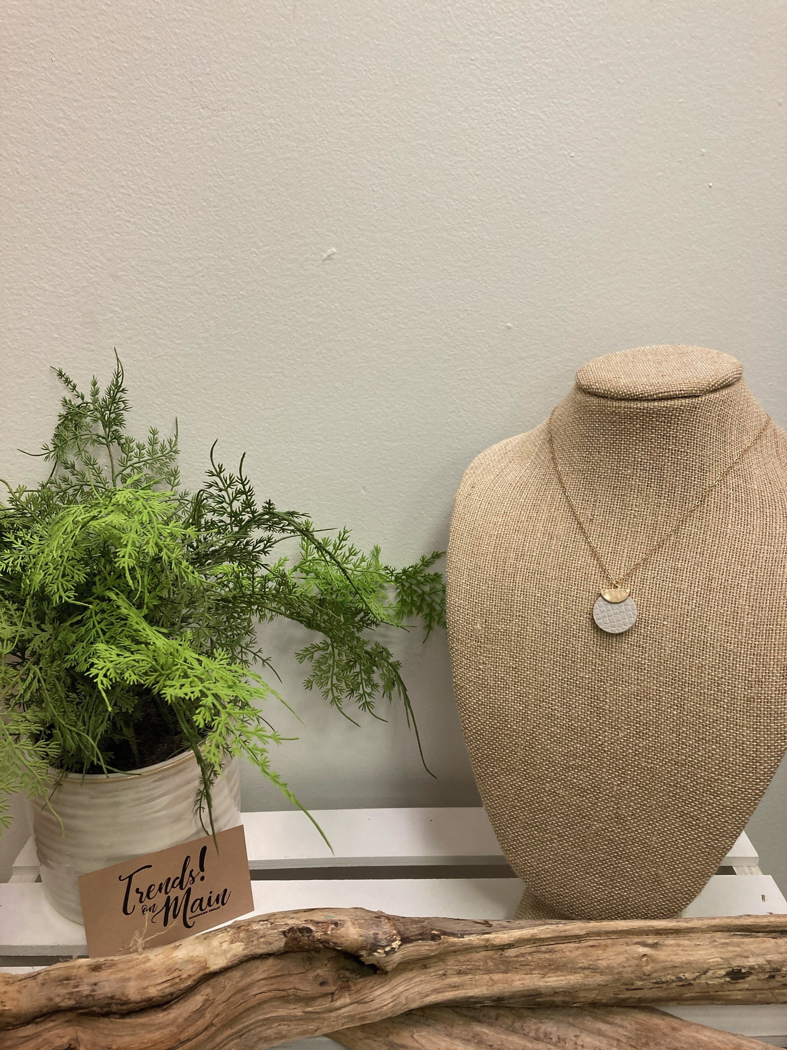 Gray leather necklace