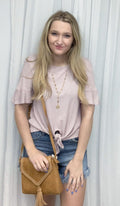Mauve striped Knit Top with Tie Front