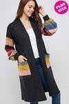 Multi Stripe Accent Bubble Sleeve Long Cardi