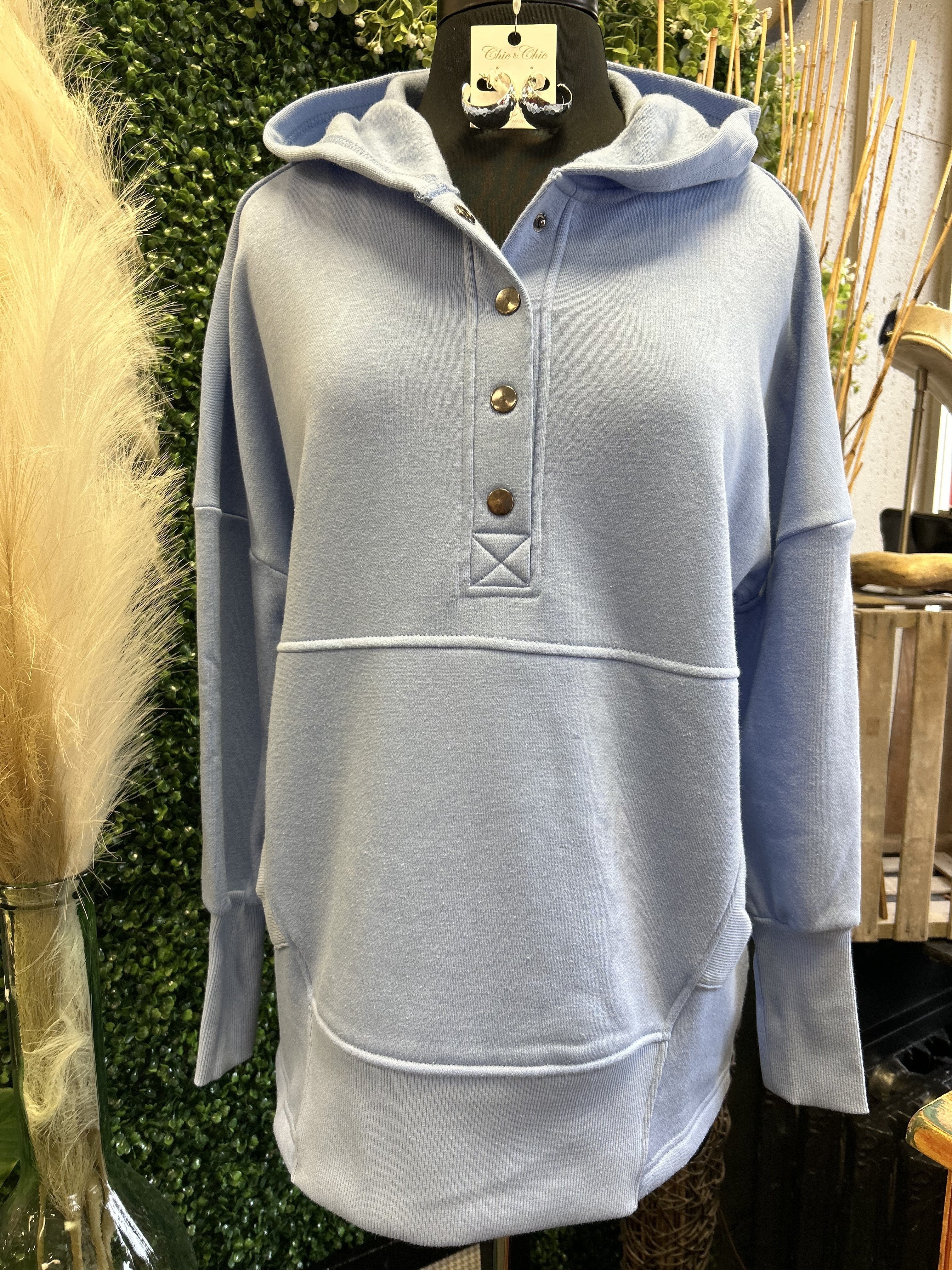Half Button Hooded Pullover w/ Kangaroo Pouch