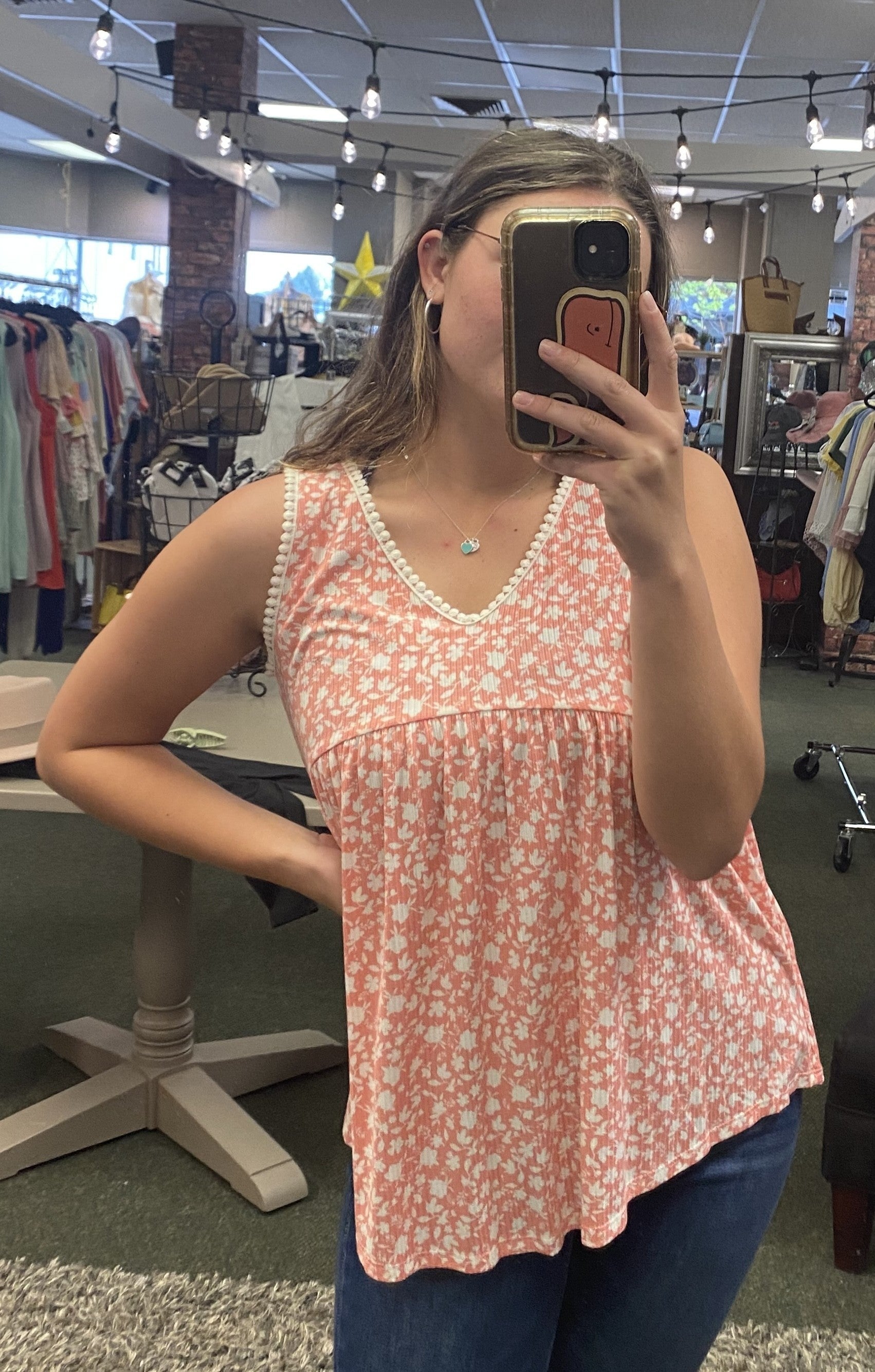 Floral Tank w/ Lace Trim