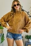 Coffee Cable Knit Puff Sleeve Sweater