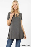 Charcoal lattice short sleeve top