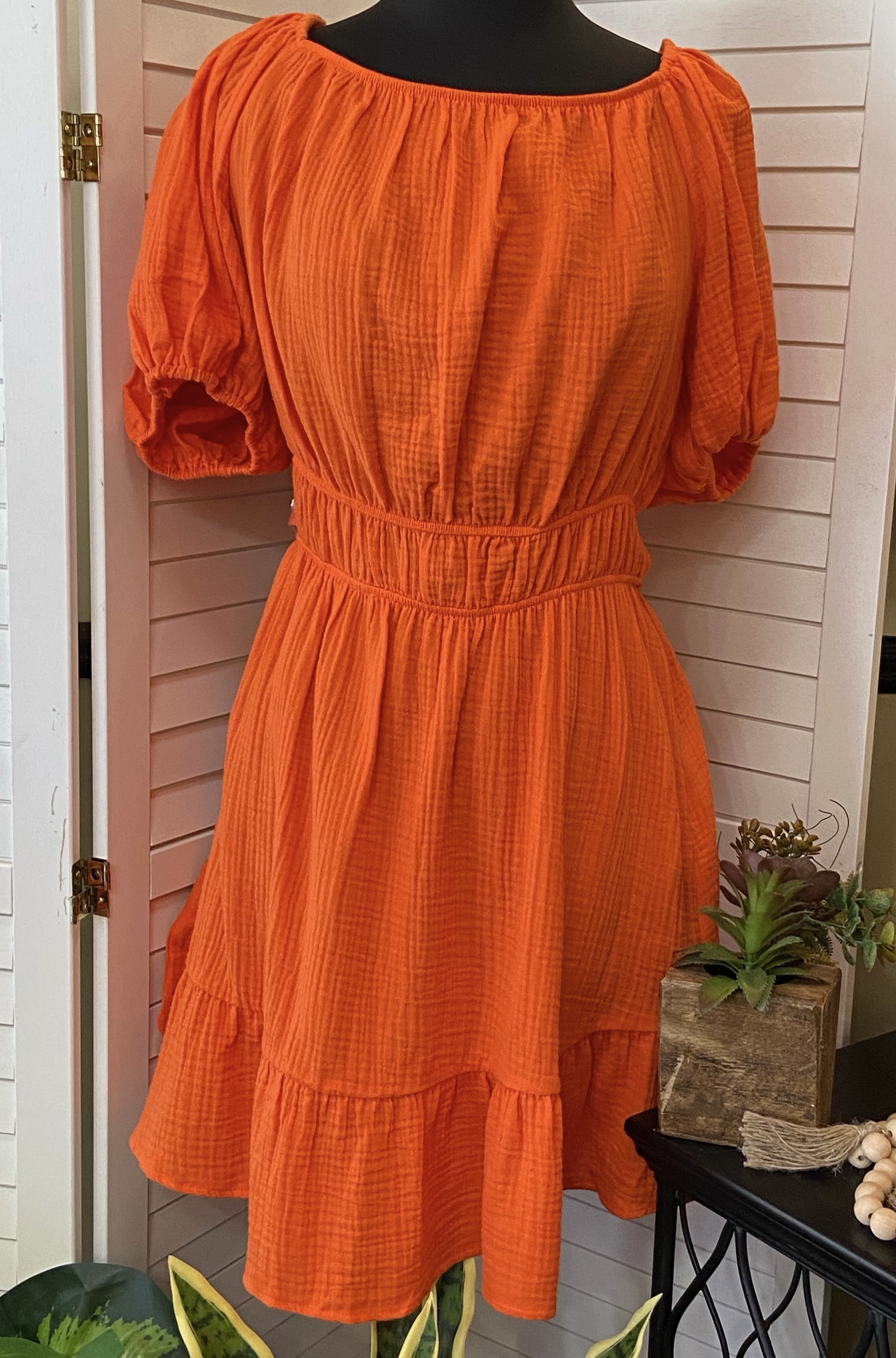 Midi Dress w/ Smocked Back Self Tie