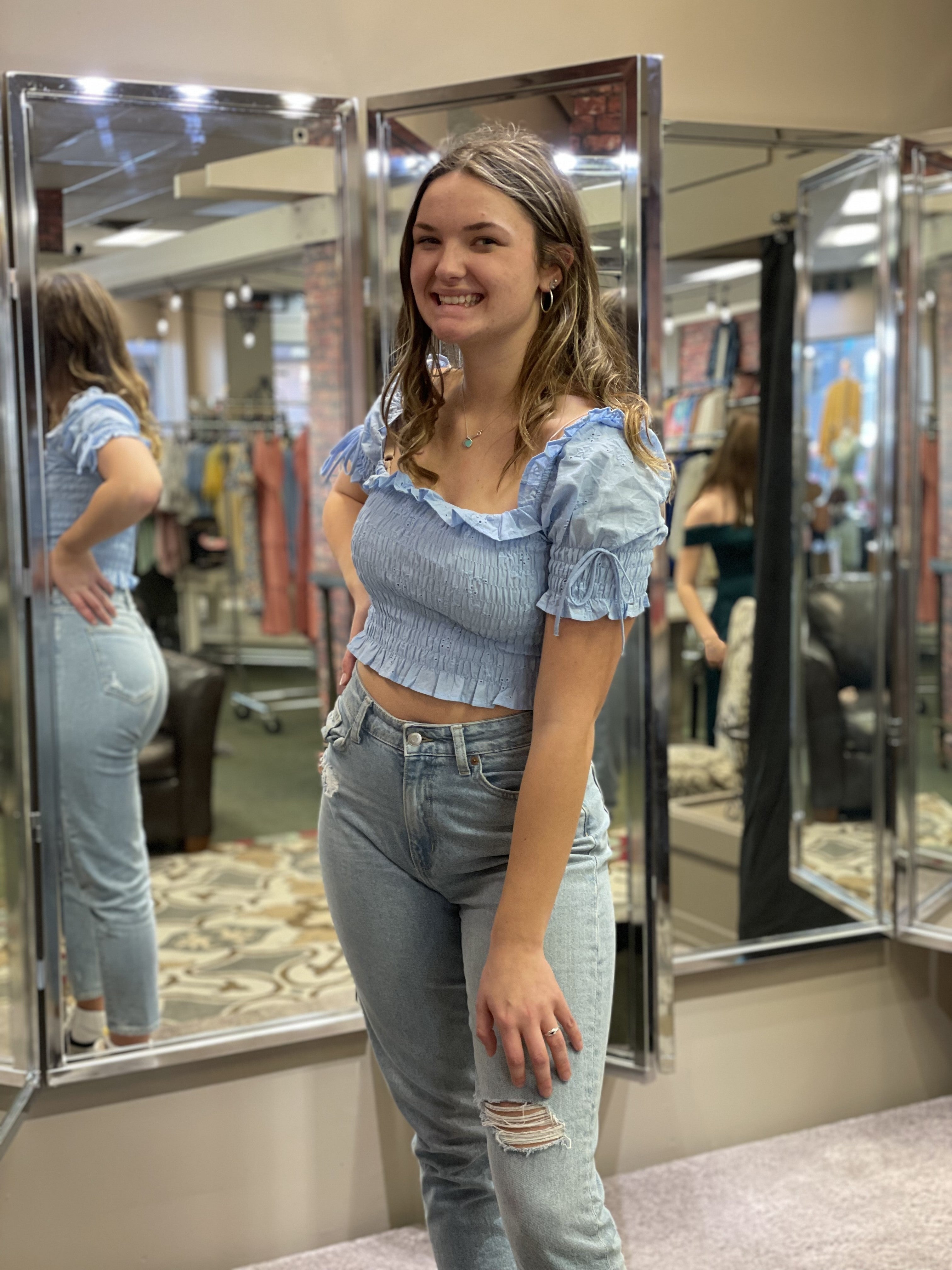 Woven Smocked Crop Top