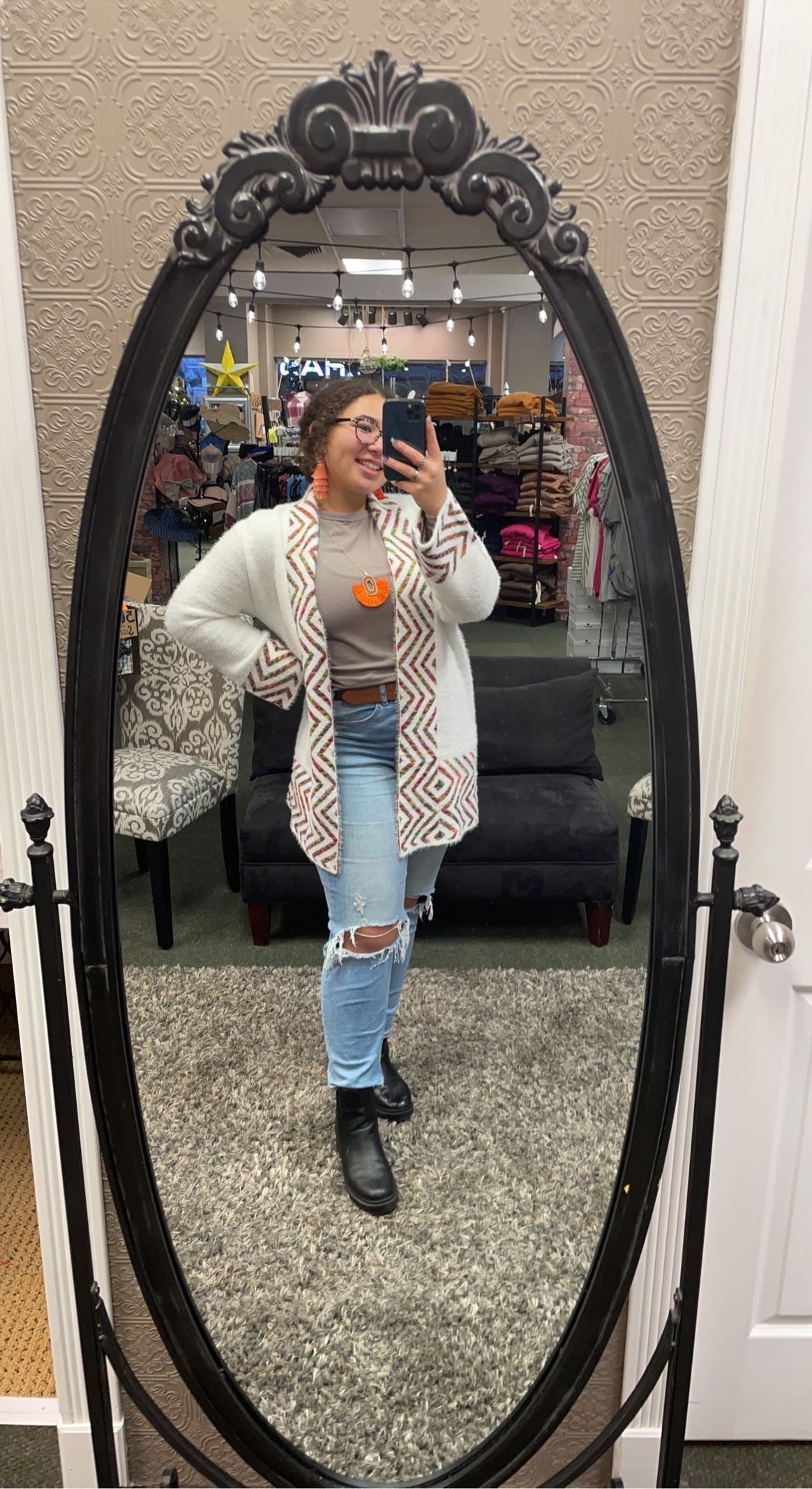 Ivory Multi Color Chevron Soft Cardi