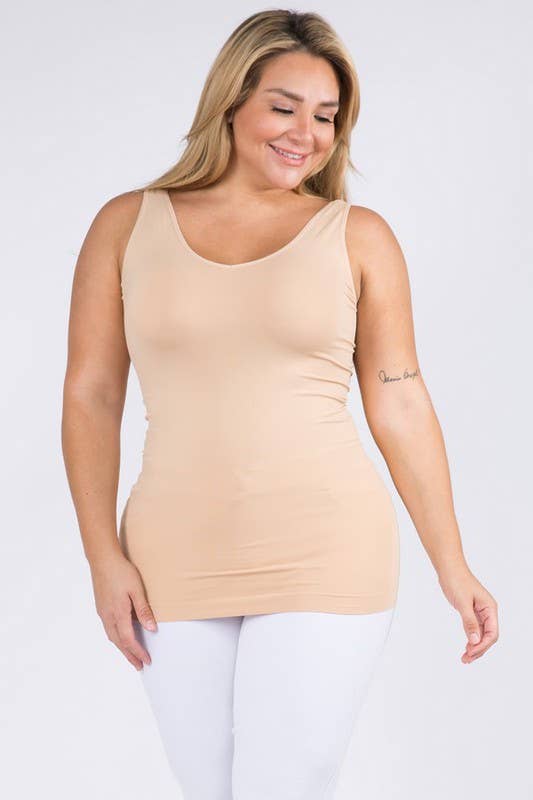 Reversible V or U Neckline Seamless Tank Plus Size: Navy / Plus