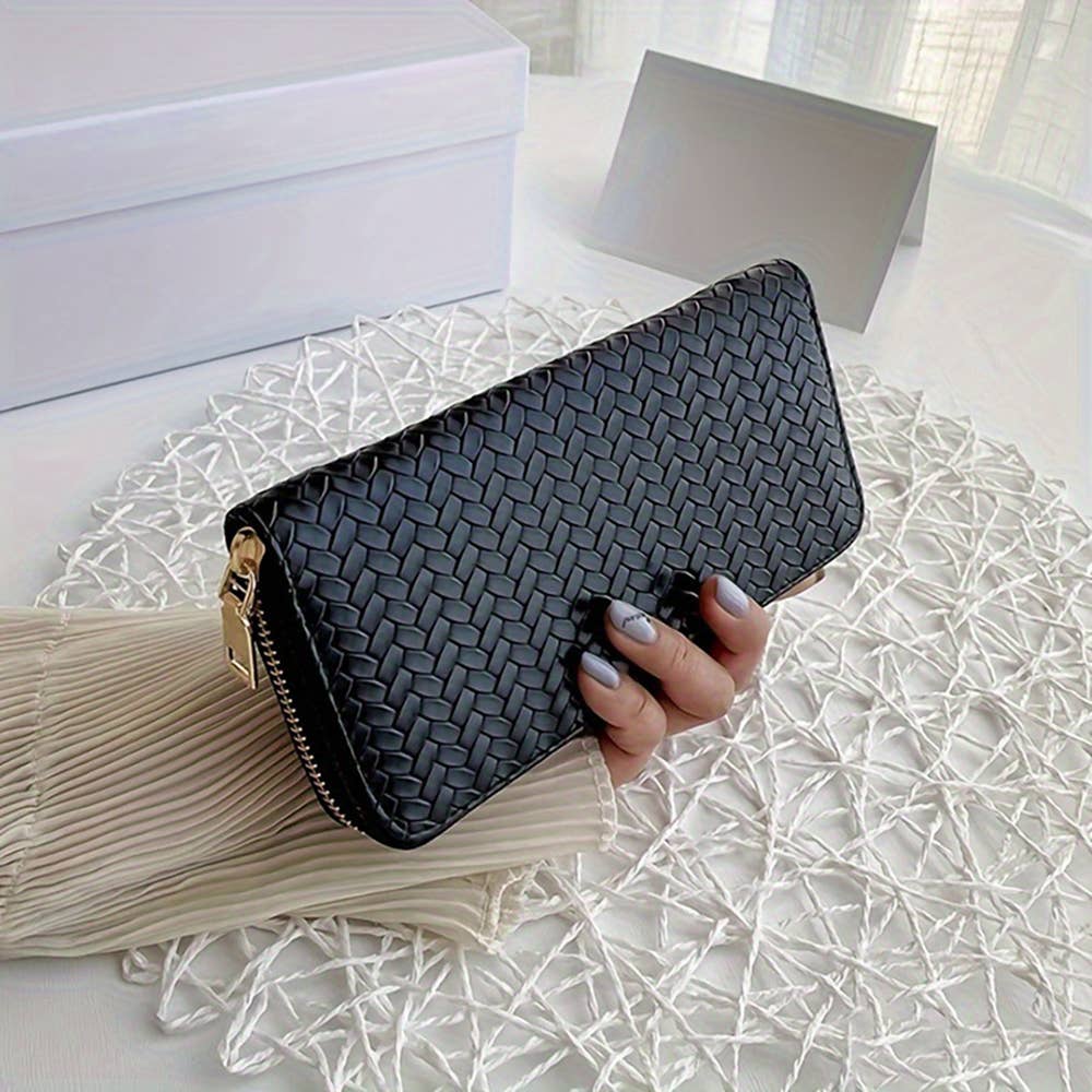 PU Leather Woven Wallet: Black