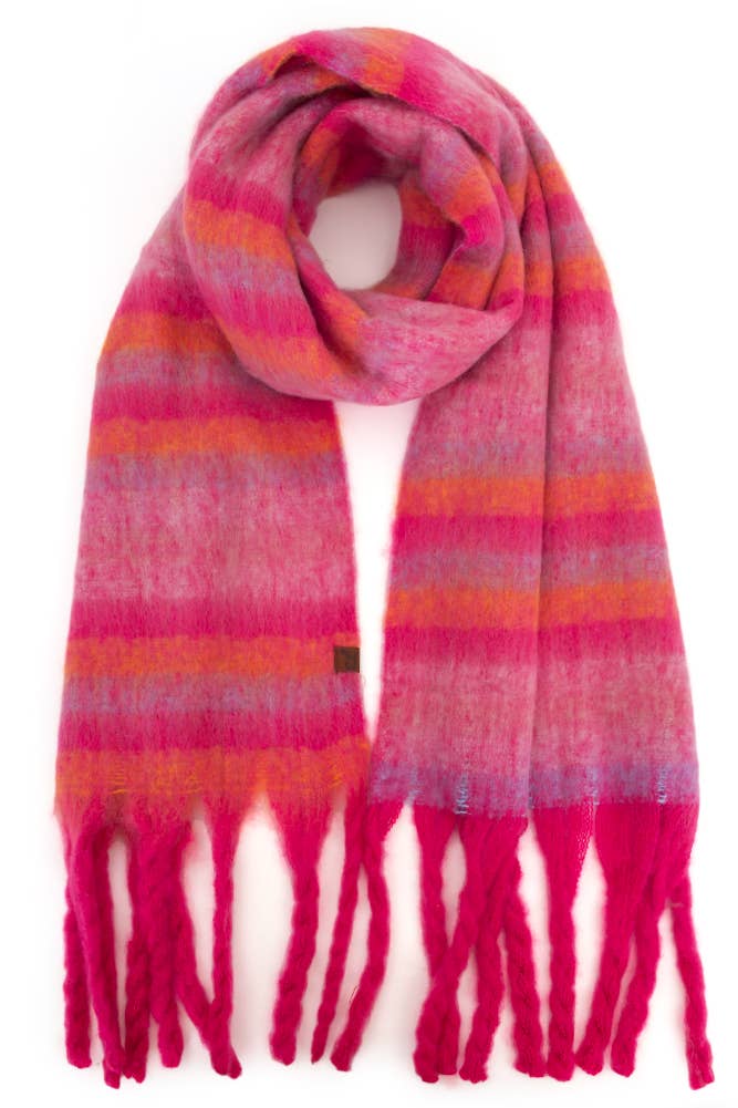 C.C Horizontal Multi Color Stripe Woven Scarf: Beige