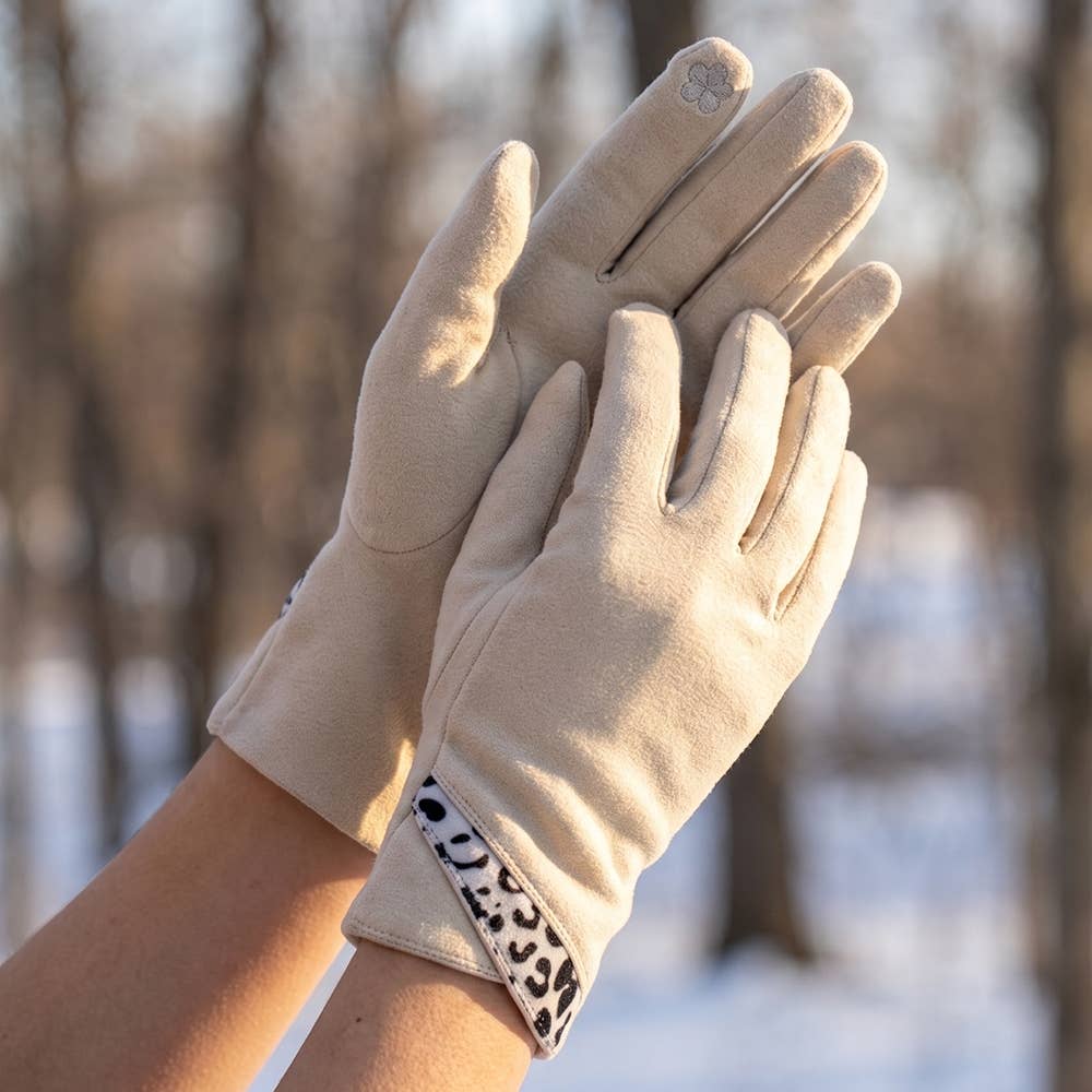 Leopard Trim Cuff Touchscreen Gloves: TP