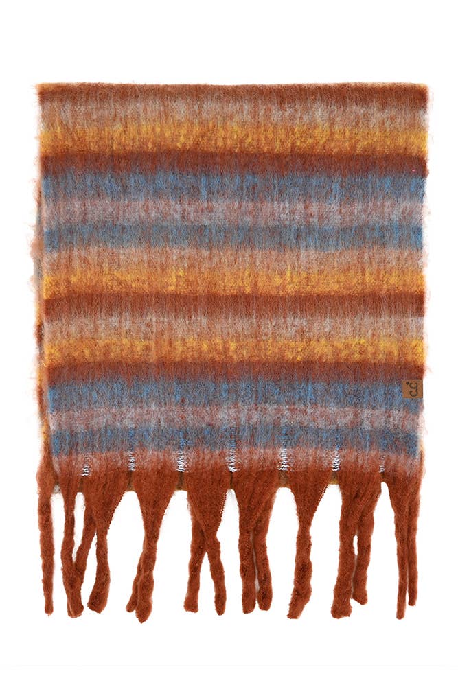 C.C Horizontal Multi Color Stripe Woven Scarf: Beige