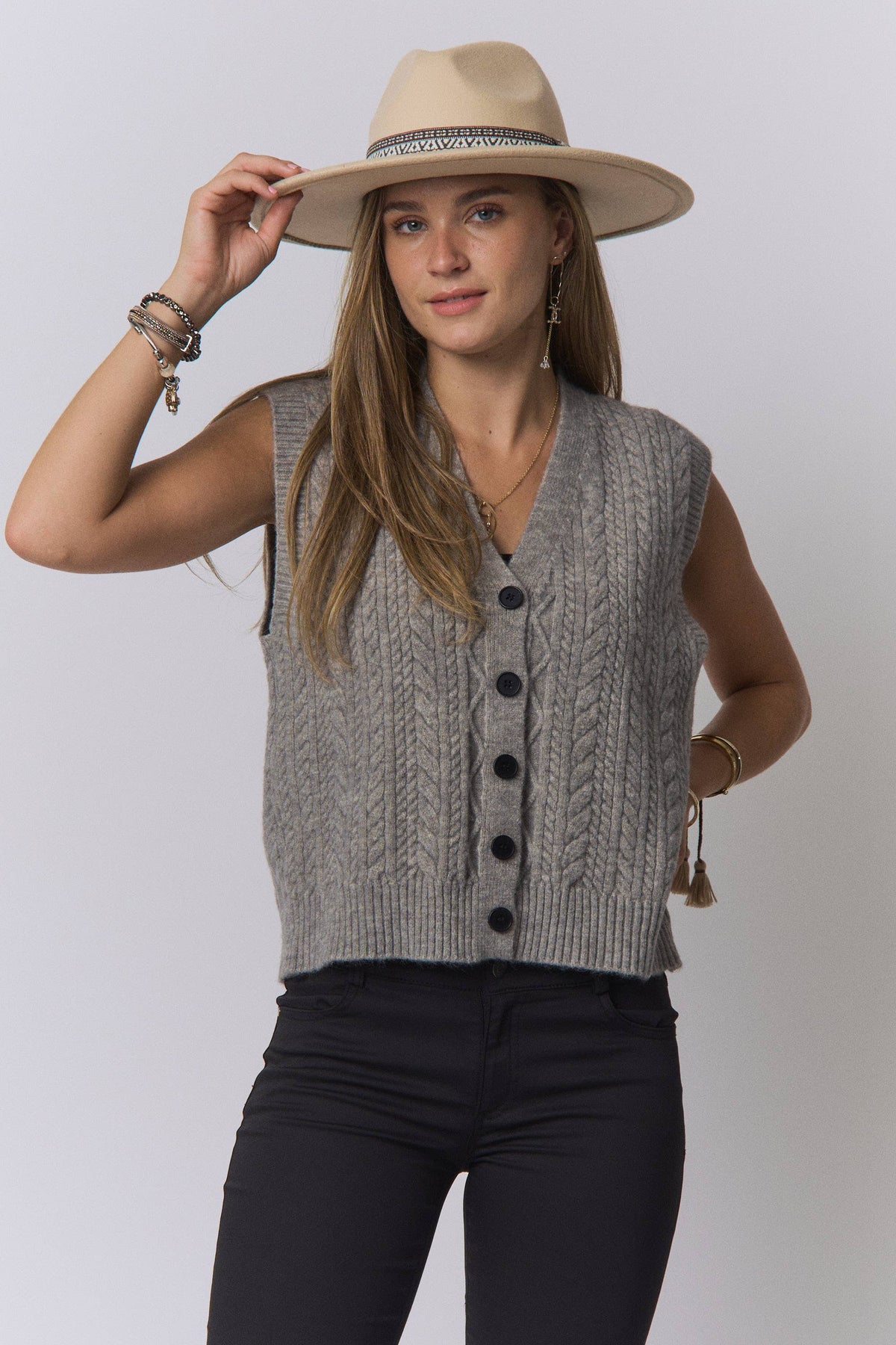 Gray CABLE-KNIT SWEATER VEST
