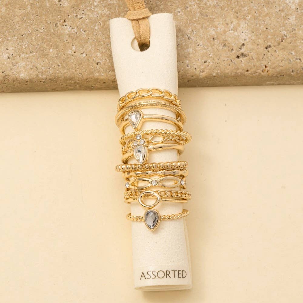 Twelve Piece Assorted Teardrop Ring Set: GDCRY