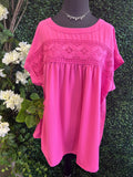 Floral Eyelet Lace Trim Button Top