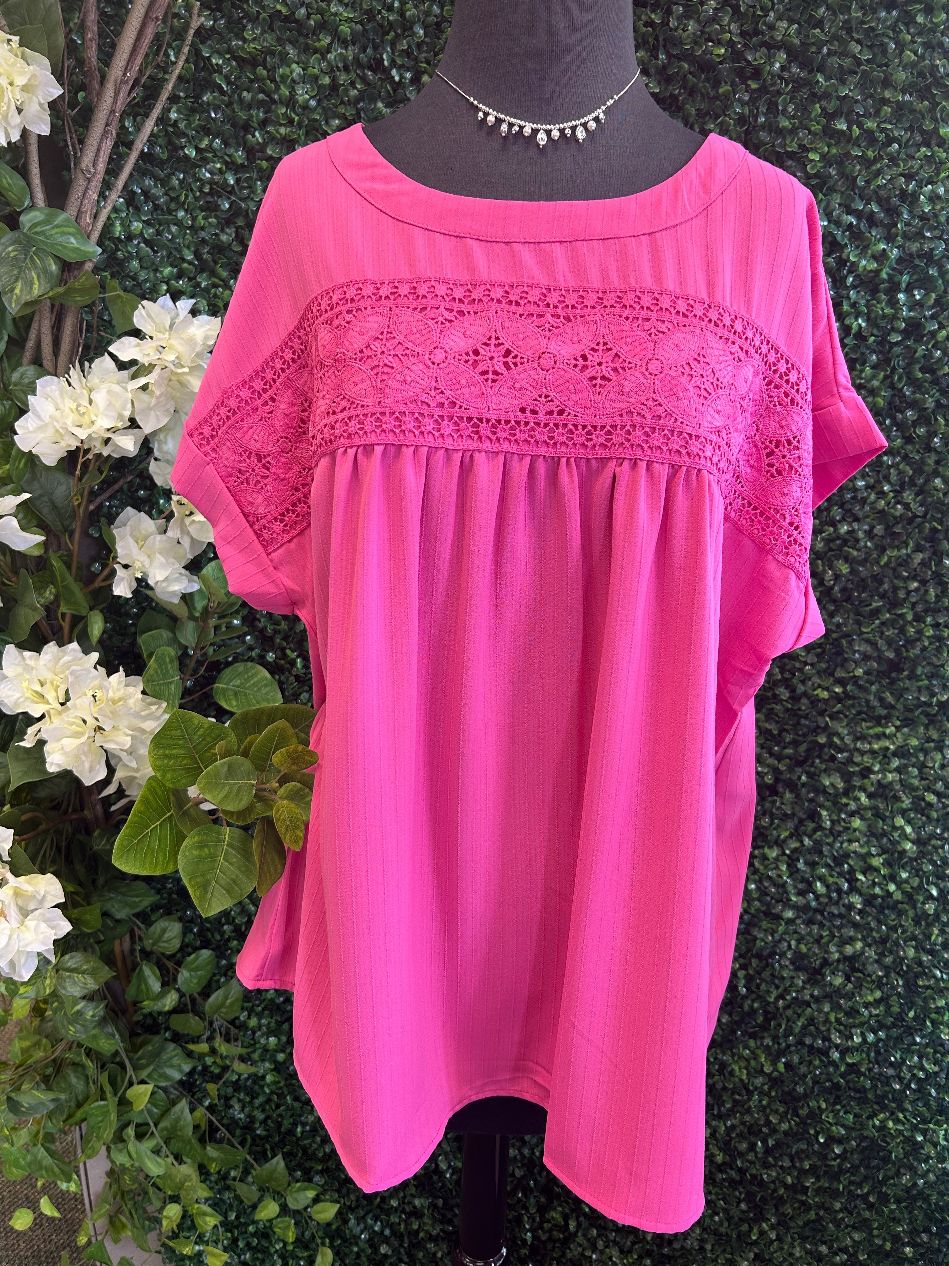Floral Eyelet Lace Trim Button Top