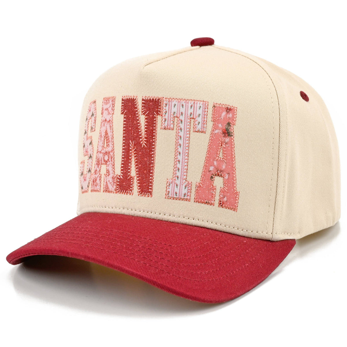 C.C SANTA APPLIQUE LETTER Embroidered Trucker Cap: Burgundy