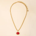 Oval Stone Pendant Double Layer Chain Necklace: WI