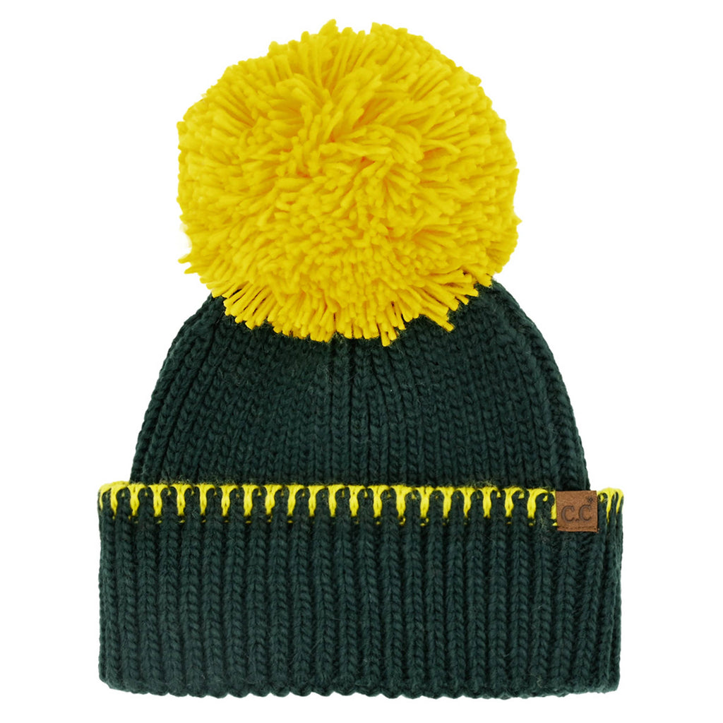C.C Yarn Pom Game Day Team Stitch Point Beanie Hat: Red/Black