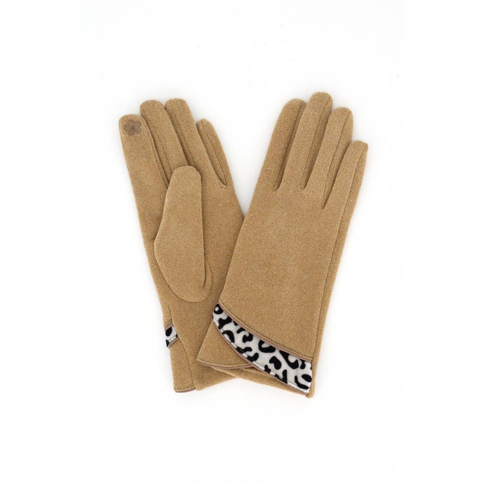Leopard Trim Cuff Touchscreen Gloves: TP