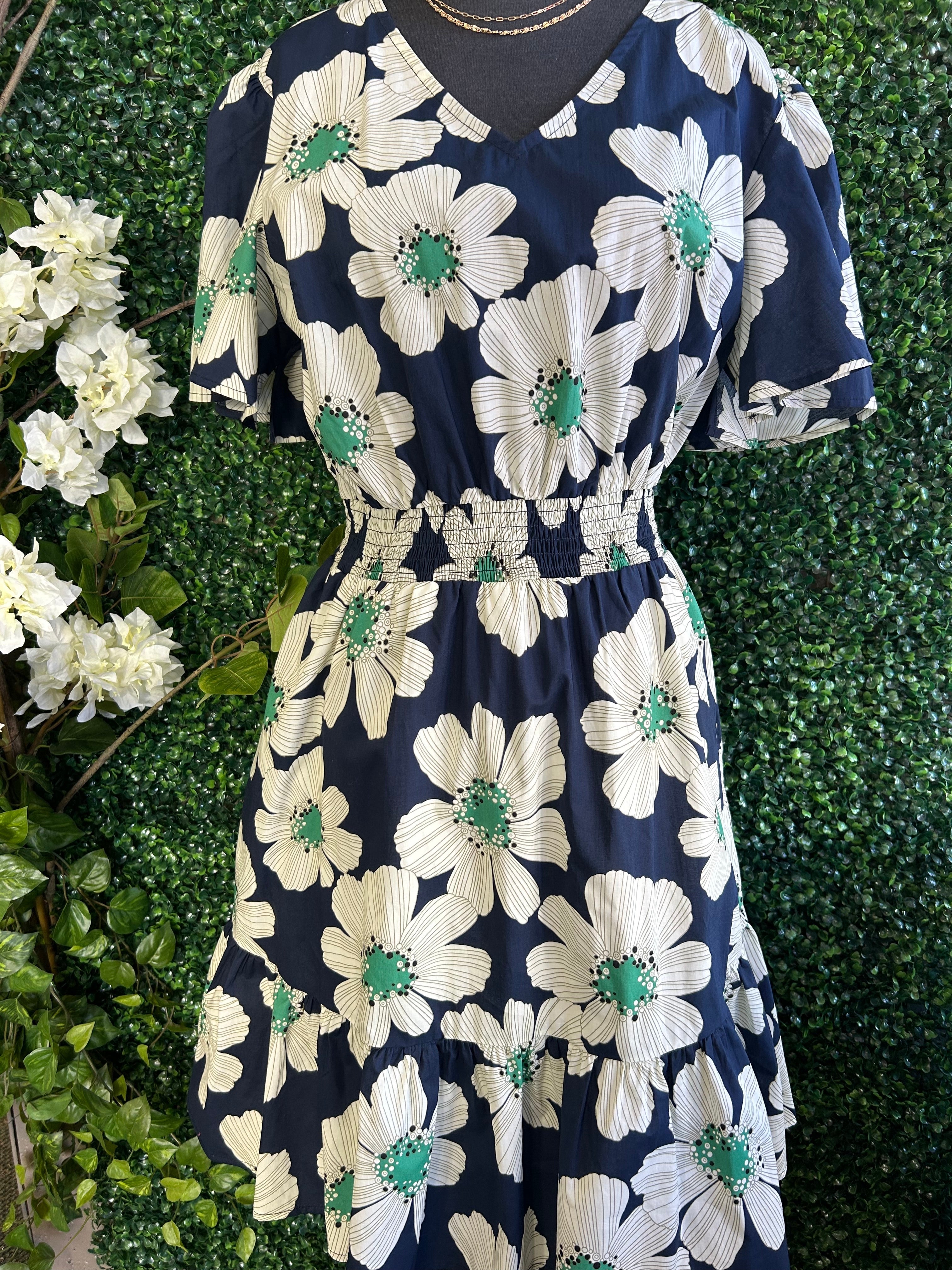 V-neck Smocked Floral Dress