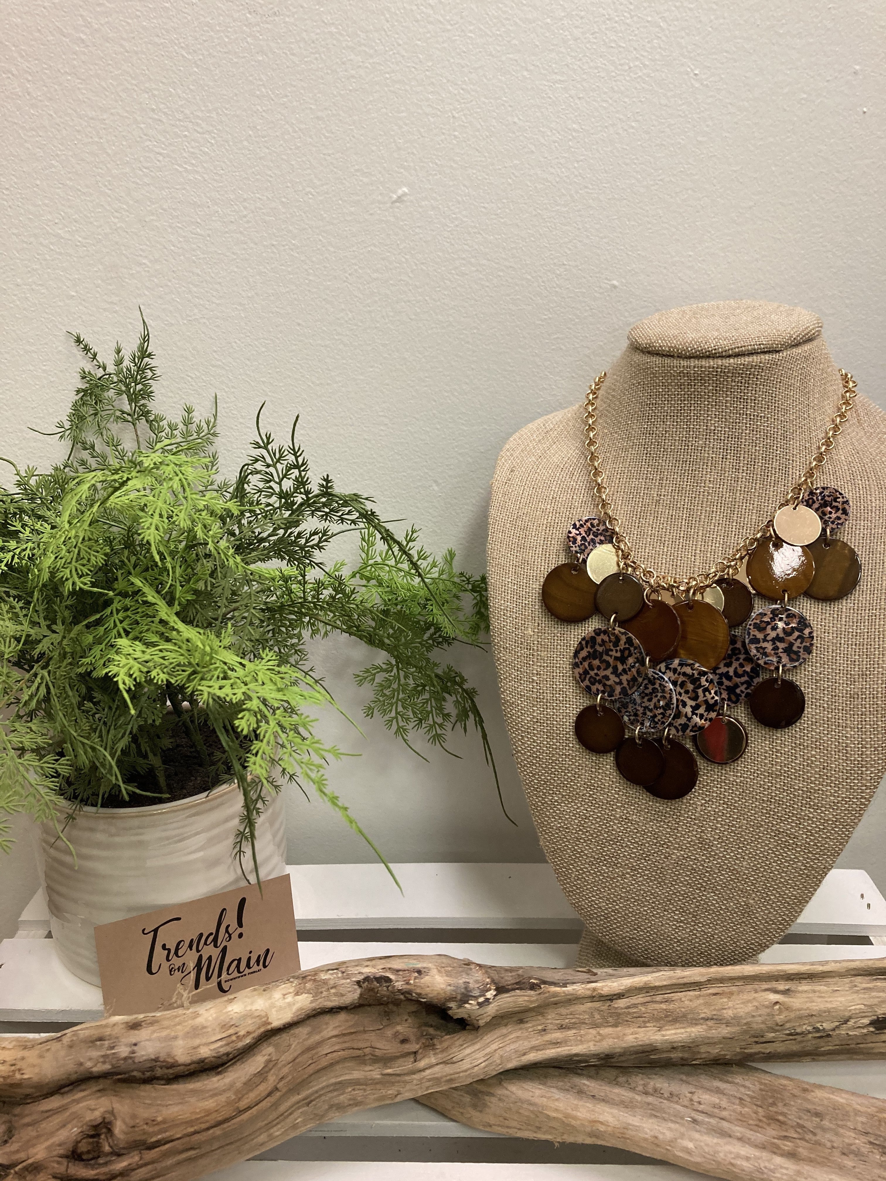 cheetah layered disc necklace