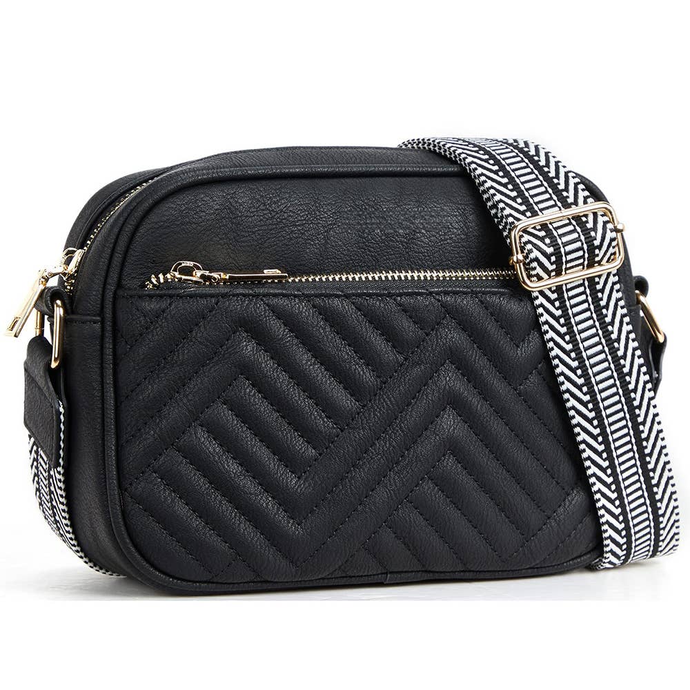 Embroidered Grid Color Blocked Retro Shoulder Bag: Brown