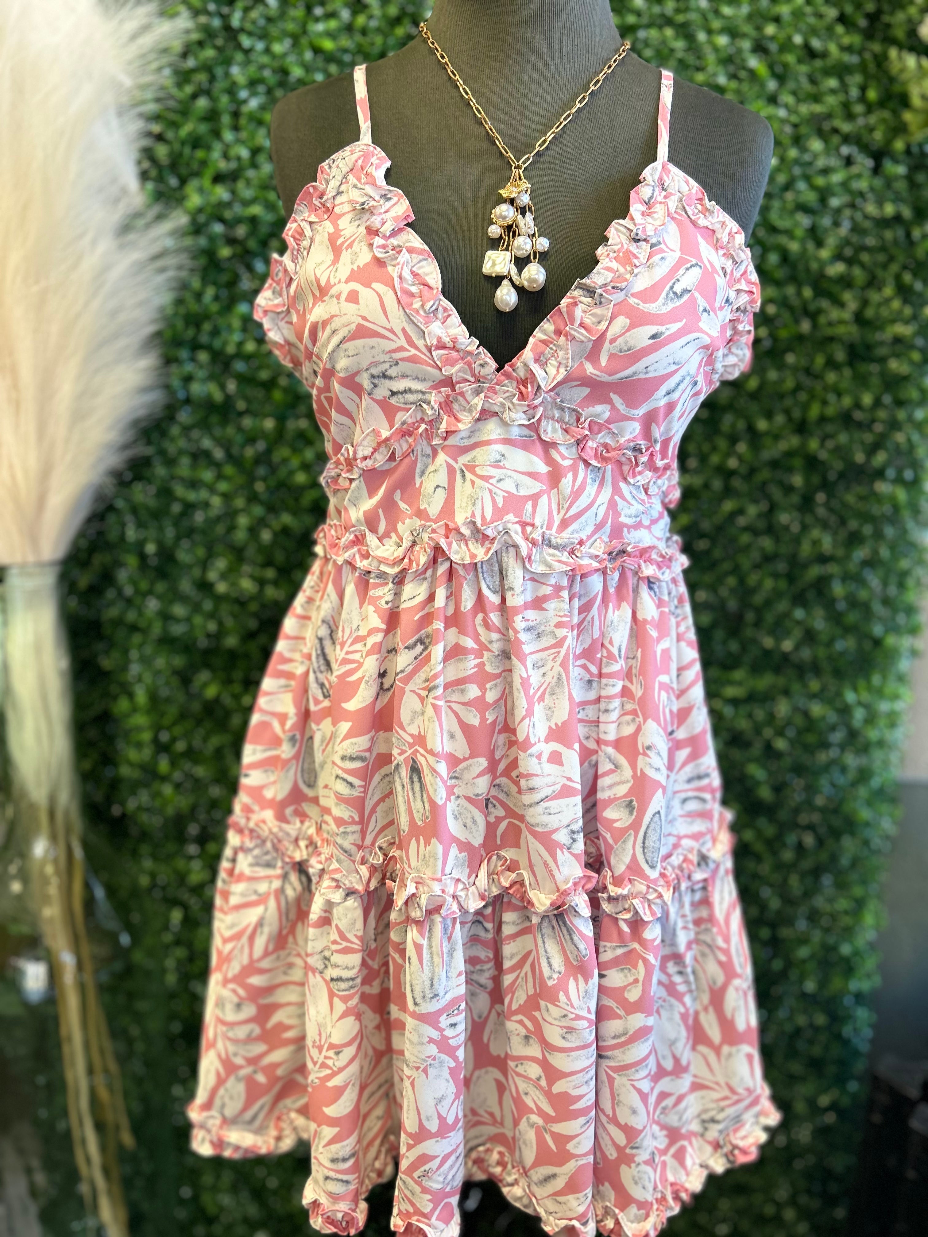 Print Tiered Mini Dress w/ Ruffles