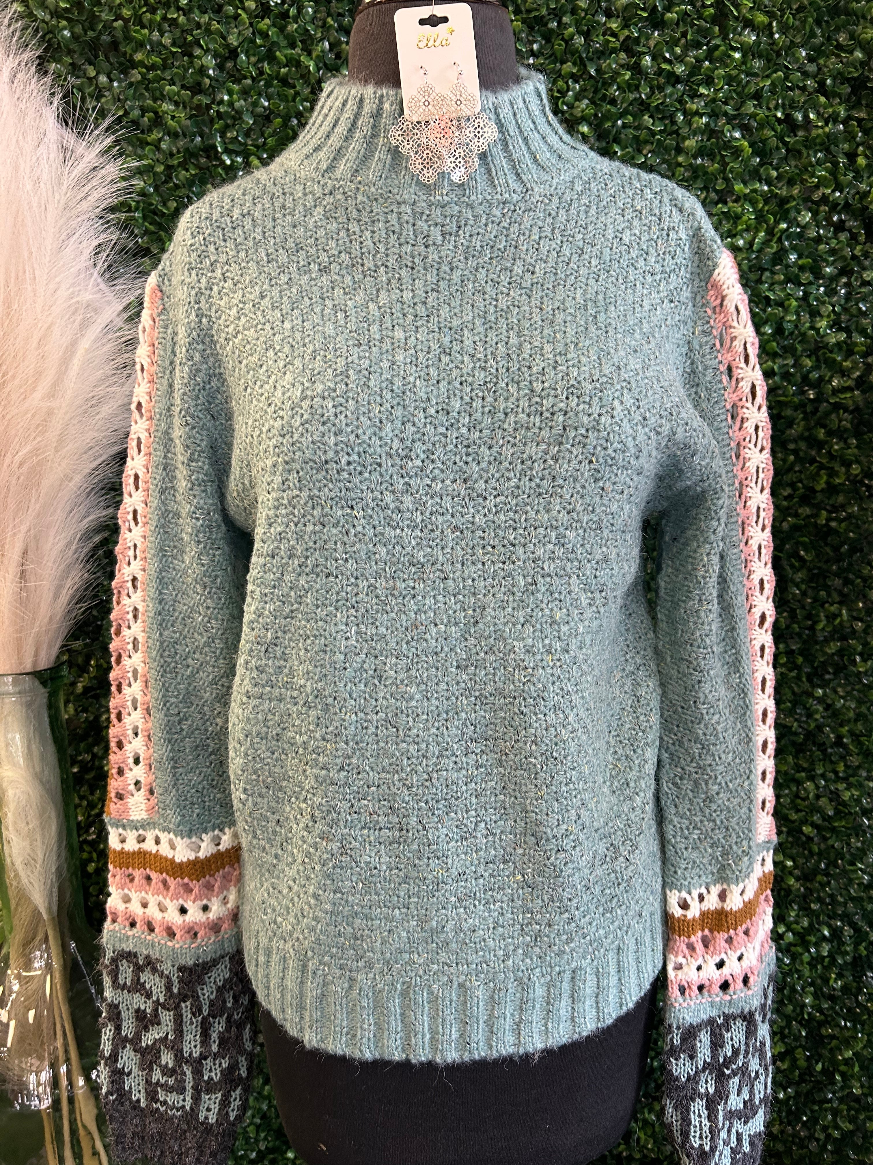 Mock Neck Leopard Sleeve Sweater
