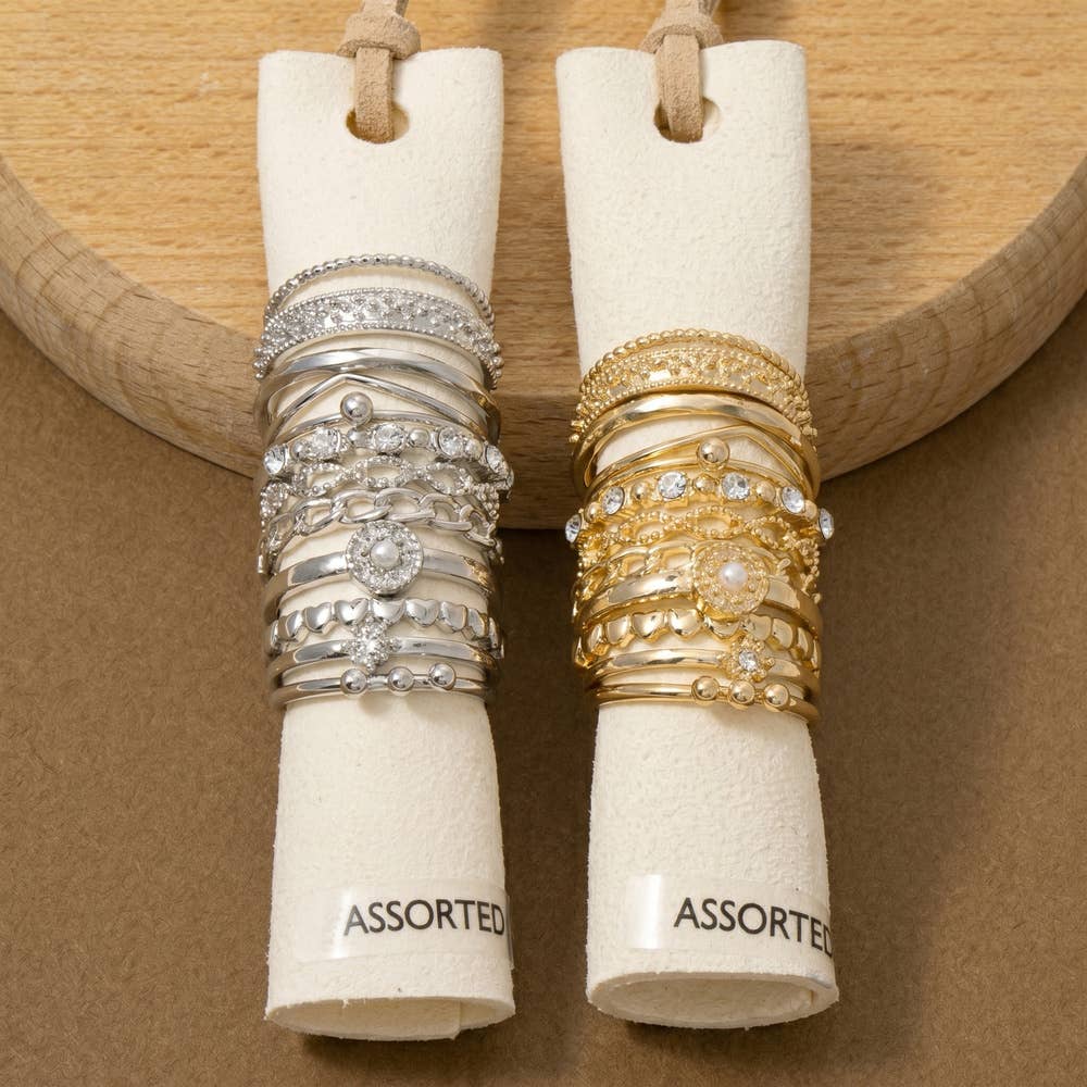 Crystal Heart And Cluster Stacking Ring Set: RHCRY