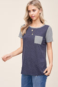 navy star print top