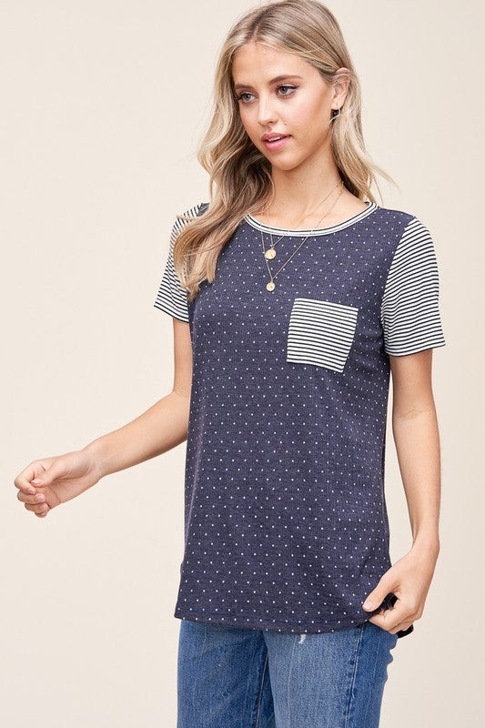 navy star print top