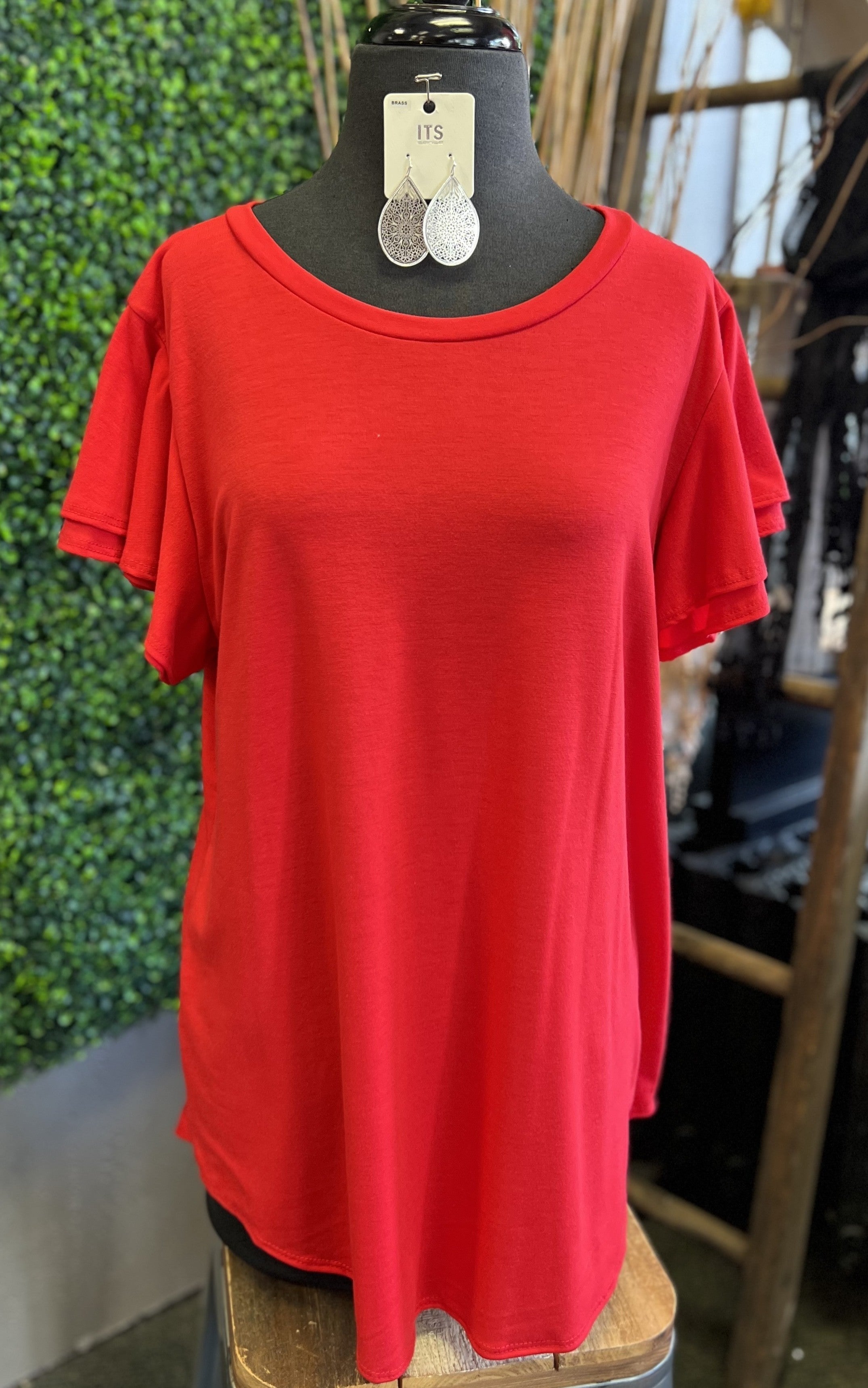 Solid Top with Ruffle Sleeve