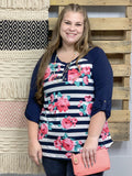 Navy Floral Striped Top