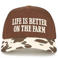 C.C LIFE IS BETTER ON THE FARM Letter Two Tone Trucker Hat: Brown/Brown