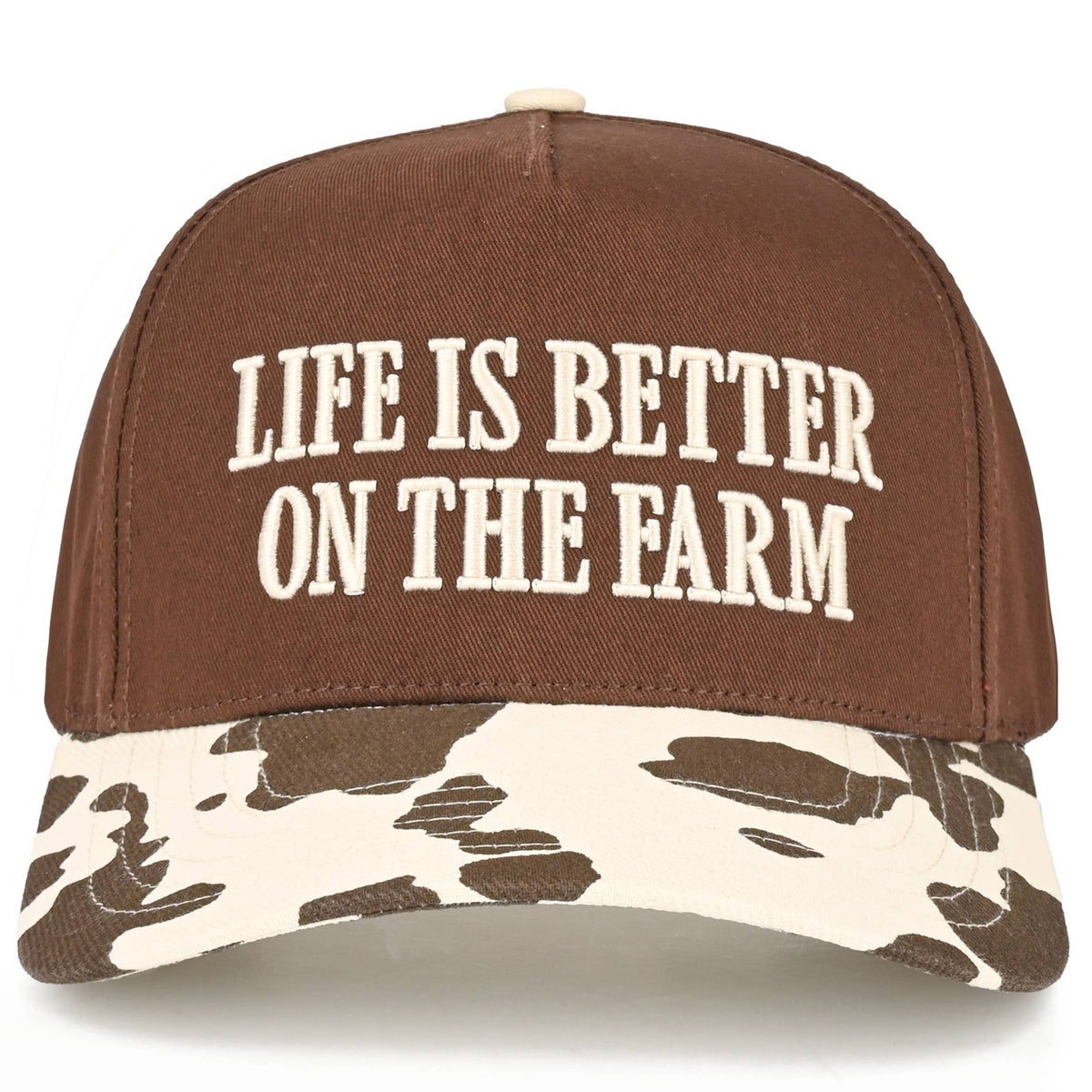 C.C LIFE IS BETTER ON THE FARM Letter Two Tone Trucker Hat: Brown/Brown