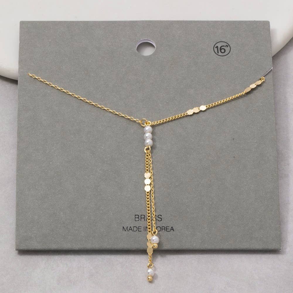 Dual Chain Pearl Lariat Y-Necklace: GDCRM