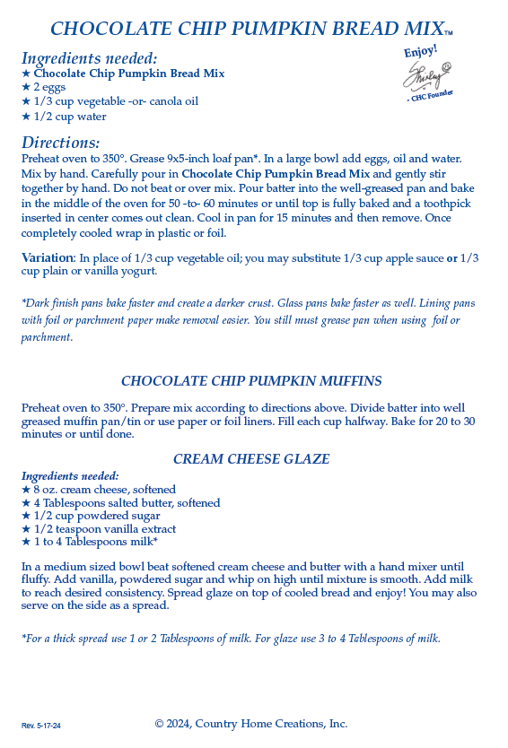 Chocolate Chip Pumpkin Bread Mix