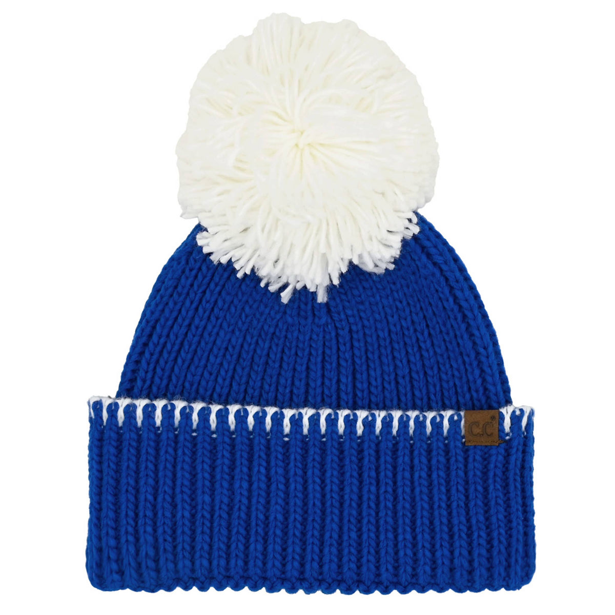 C.C Yarn Pom Game Day Team Stitch Point Beanie Hat: Red/Black