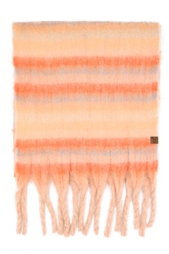 C.C Horizontal Multi Color Stripe Woven Scarf: Beige