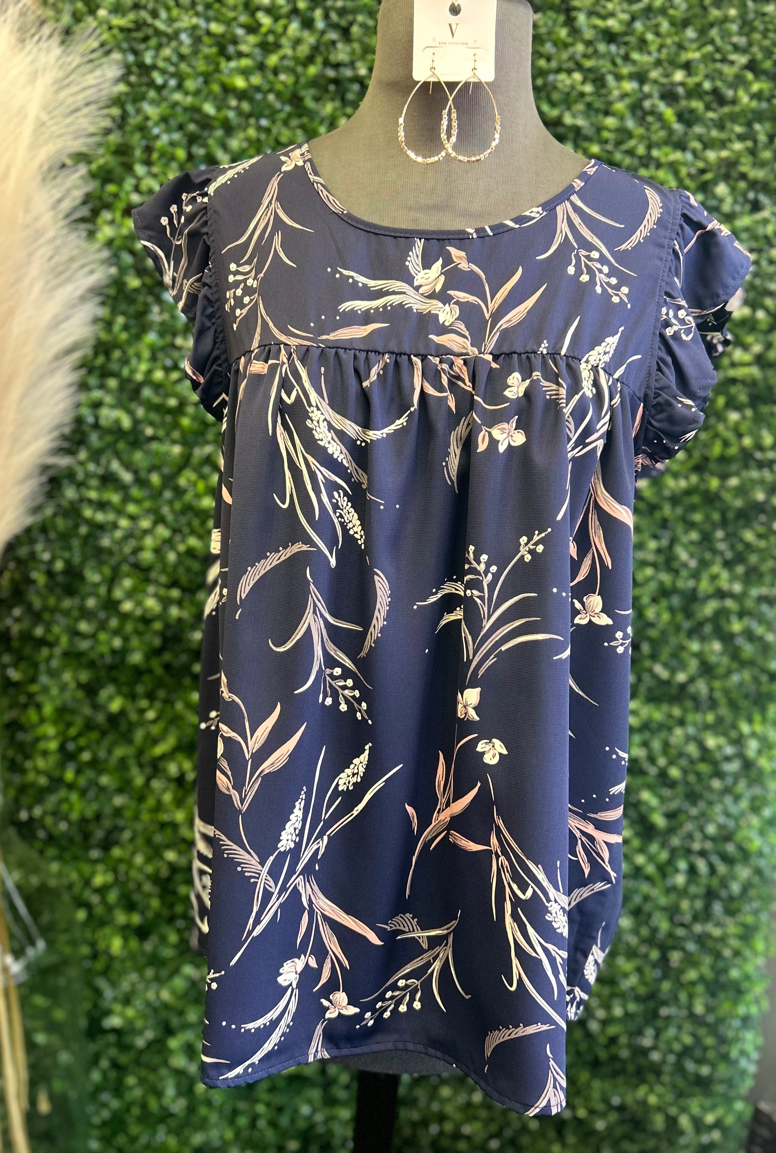 Floral Ruffle Cap Sleeve Top