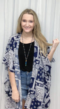 Navy Print Kimono