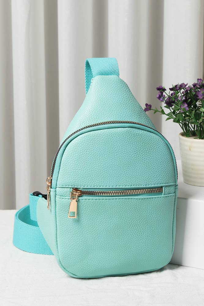 Solid PU Sling Bag: Turquoise
