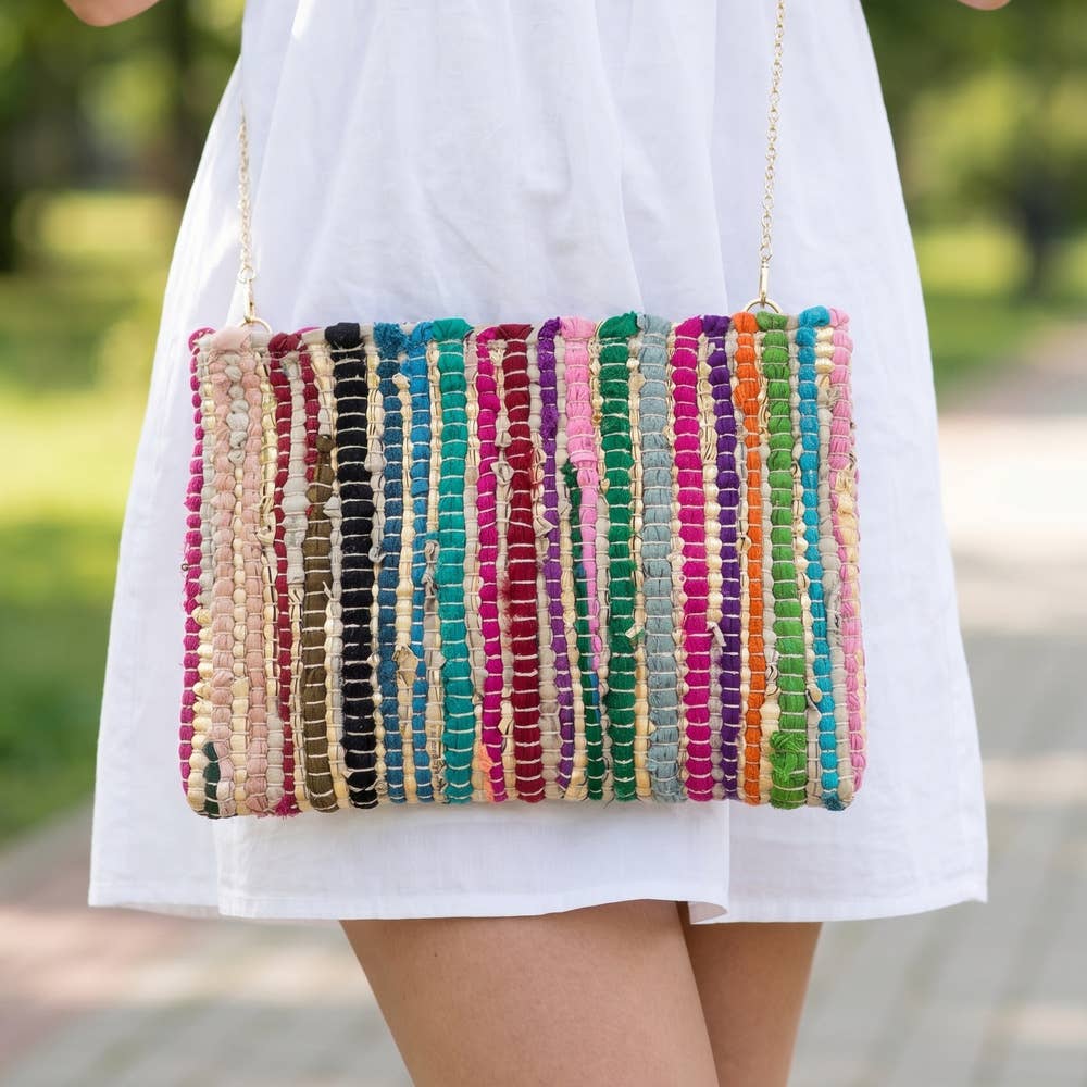 Woven Metallic Stripe Wristlet Clutch Bag: BR