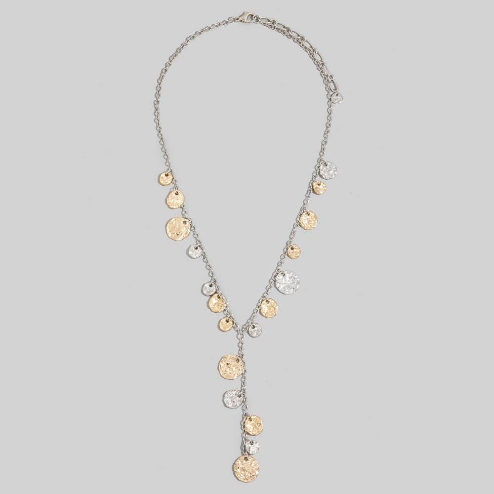 Dainty Chain Hammered Coin Discs Y Necklace: GD