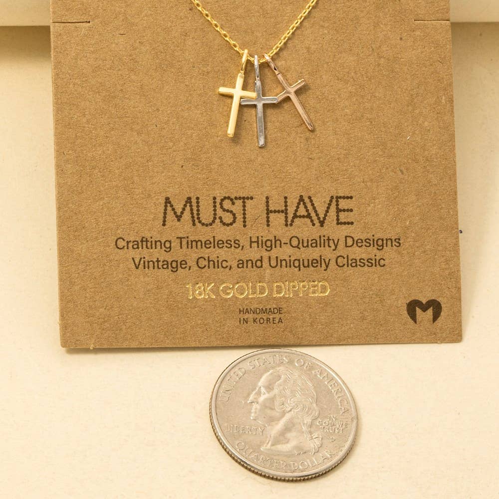 Triple Cross Pendant Necklace: G